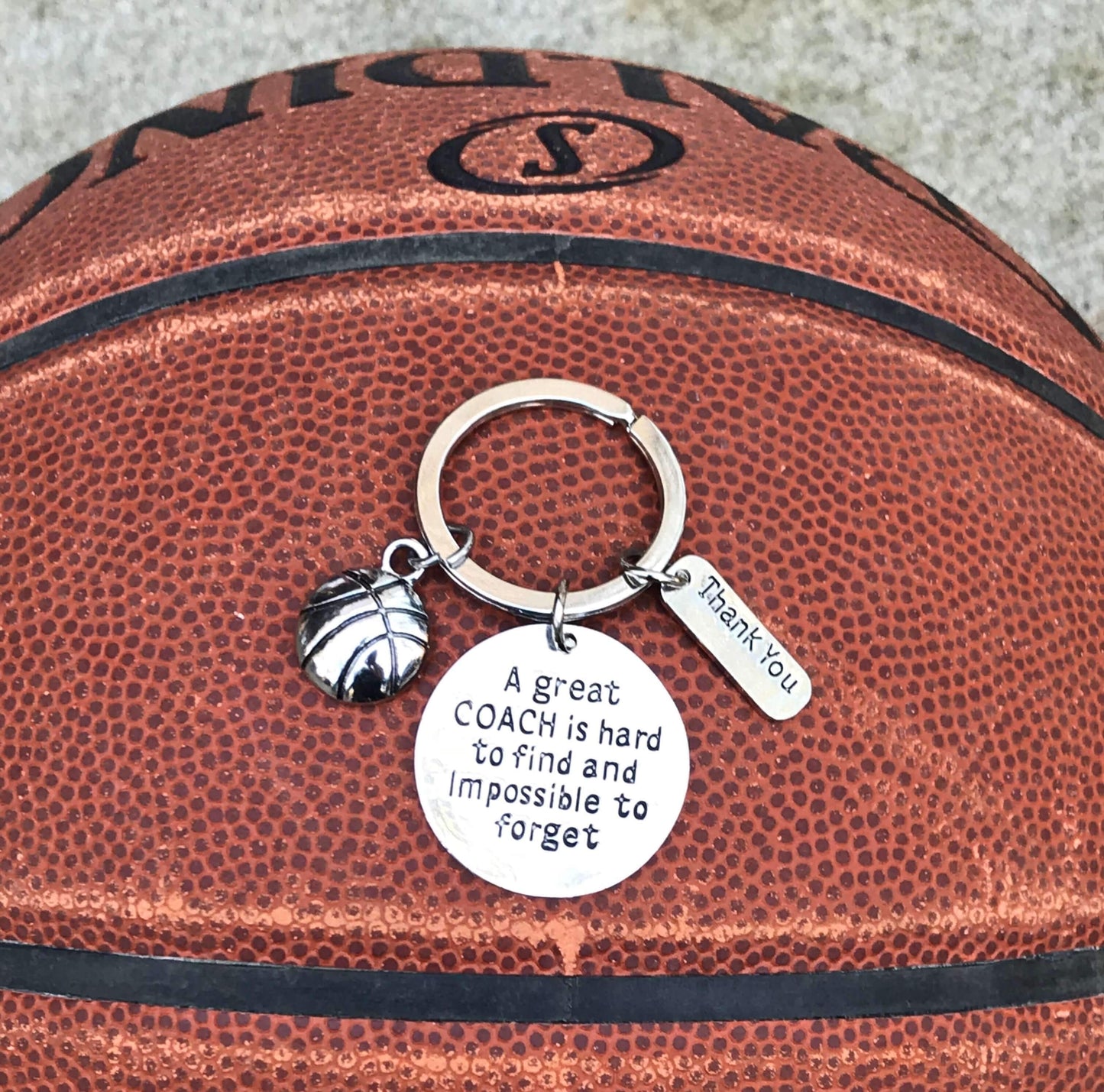 Basketball Coach Keychain with an Inspirational Quote on the Basketball Ball