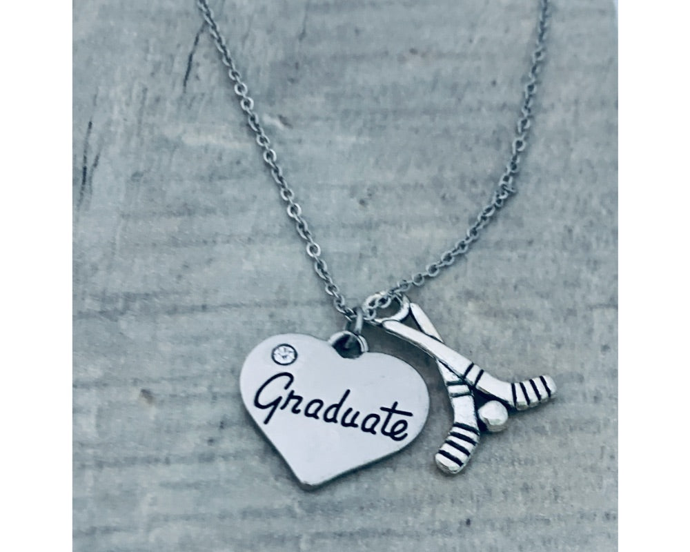 girls hockey Graduation Charm Necklace - Sportybella