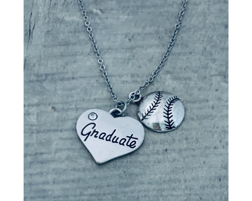 girls softball Graduation Charm Necklace - Sportybella