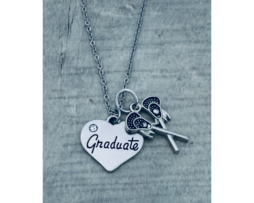 Girls lacrosse Graduation Charm Necklace - Sportybella