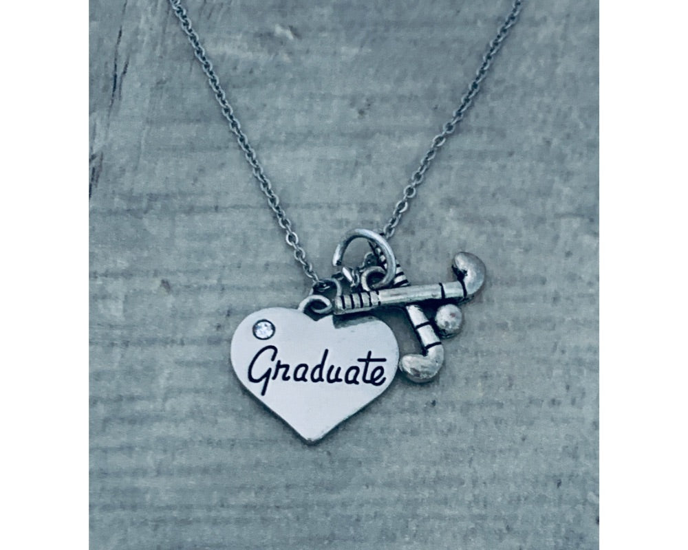 girls field hockey Graduation Charm Necklace - Sportybella