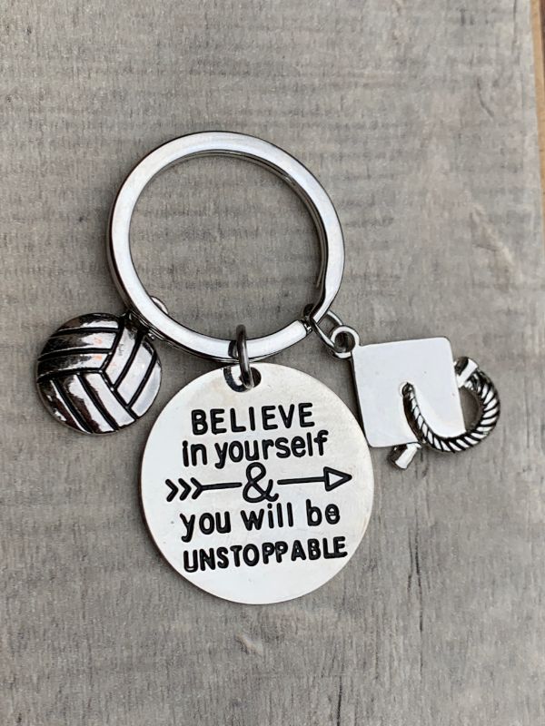 Sports Graduation Keychain -Believe In Yourself & You Will Be Unstoppable- Pick Activity