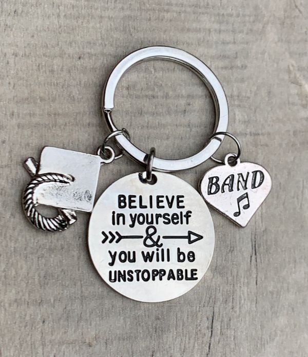 Sports Graduation Keychain -Believe In Yourself & You Will Be Unstoppable- Pick Activity