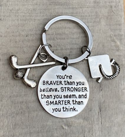 Sports Graduation Keychain - Braver Thank You Believe- Pick Activity
