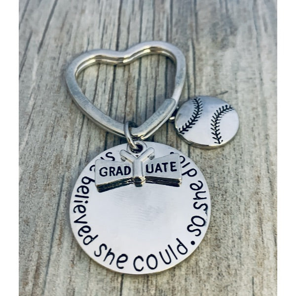 Graduation Keychain - She Believed She Could - Pick Sport