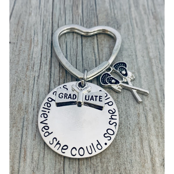 Graduation Keychain - She Believed She Could - Pick Sport