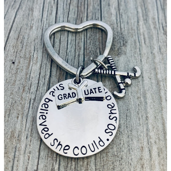 Graduation Keychain - She Believed She Could - Pick Sport