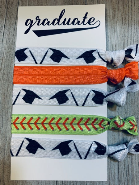 Graduation Softball Hair Ties Set - Pick Color
