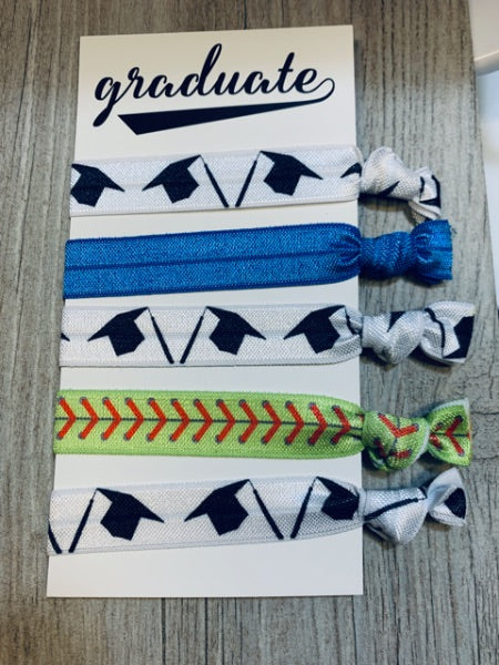 Girls blue Graduation Softball Hair Ties Set 