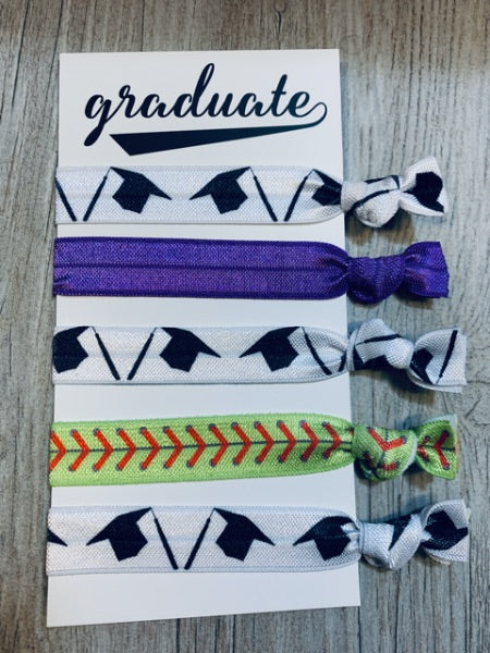 girls purple Graduation Softball Hair Ties Set 