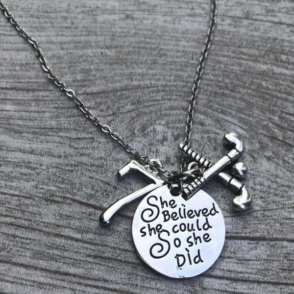 Personalized Field Hockey Necklace - She Believed She Could So She Did