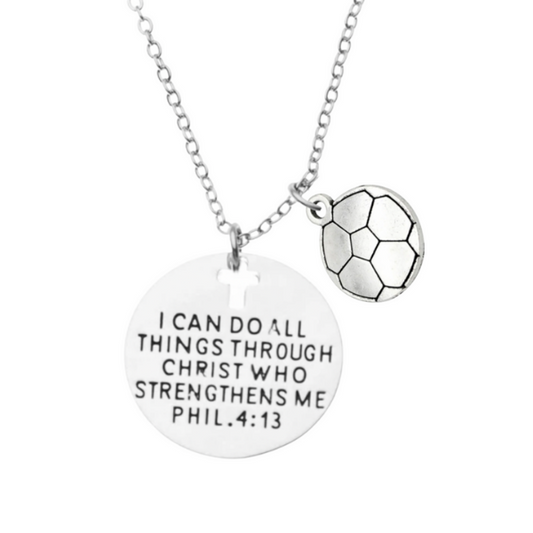 Soccer Necklace - I Can Do All Things Through Christ Who Strengthens Me
