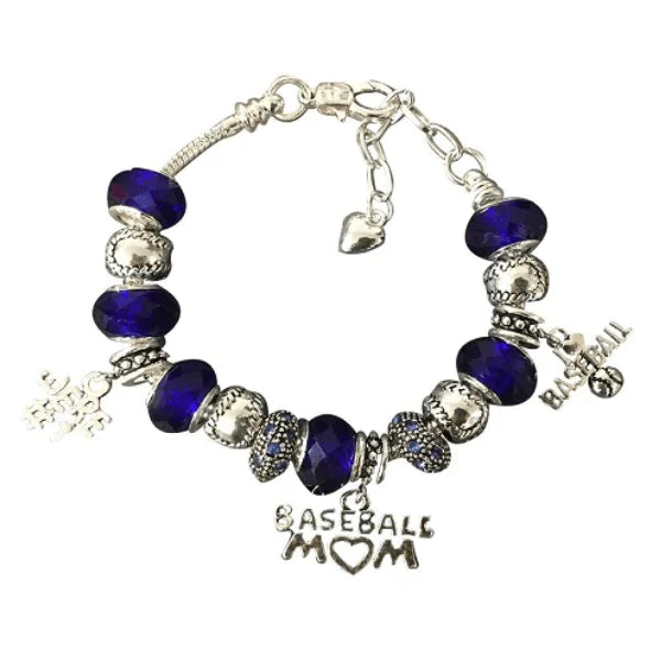 Baseball Mom Beaded Charm Bracelet- Pick Color - Sportybella