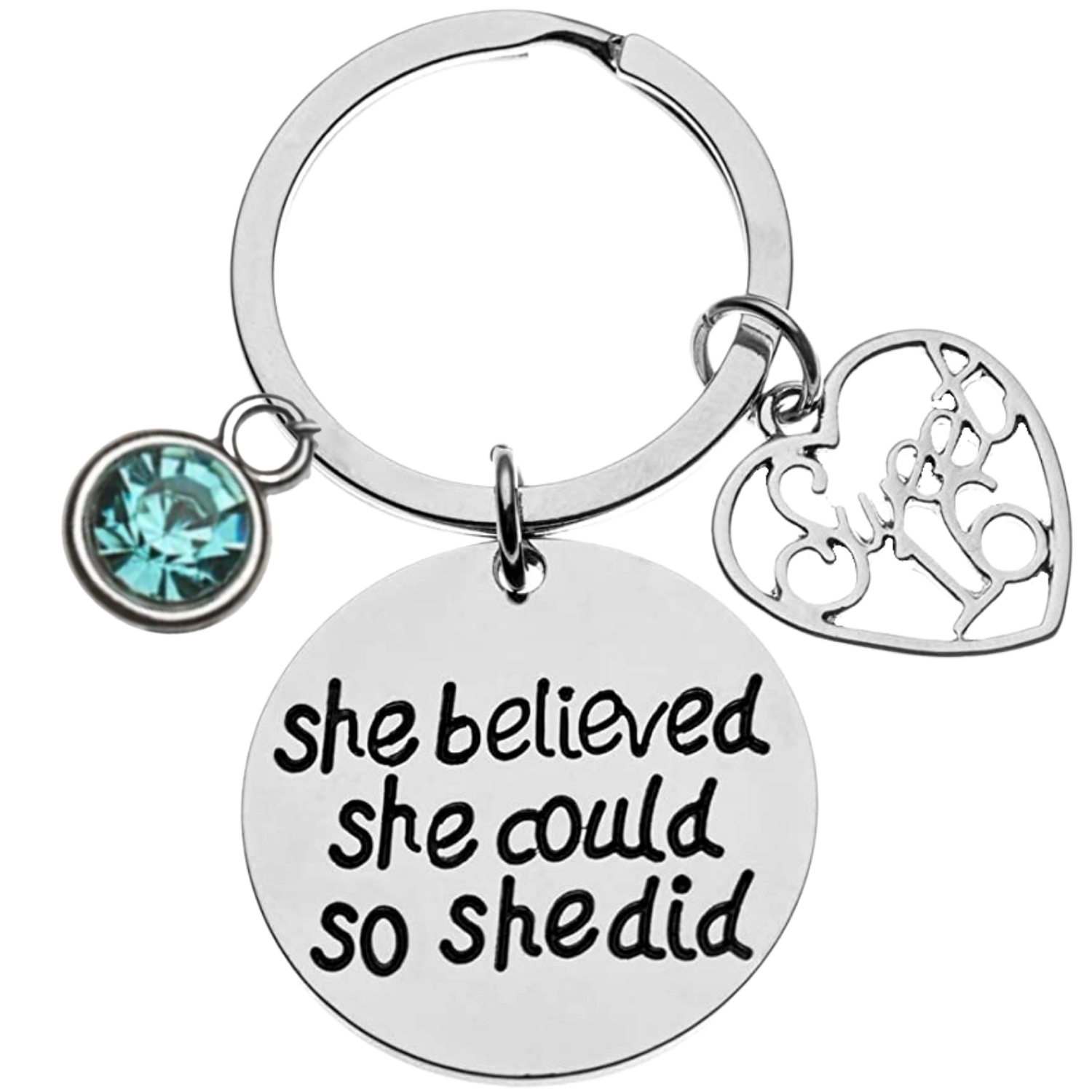 Personalized Sweet 16 She Believed She Could So She Did Charm Keychain with Birthstone
