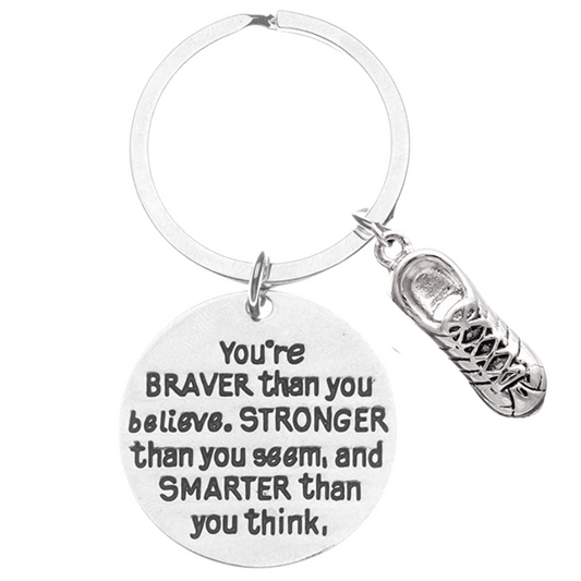 Running Charm Keychain, Inspirational You’re Braver Than You Believe, Stronger Than You Seem & Smarter You Think