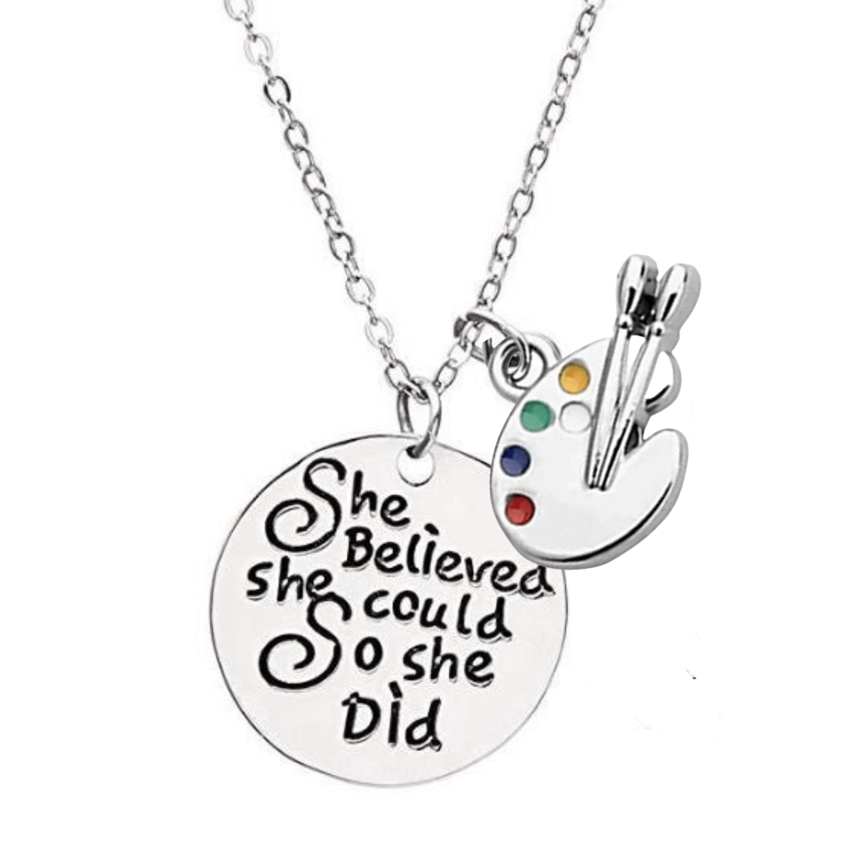 Artist Paint Palette & Paint Brush Pendant Necklace