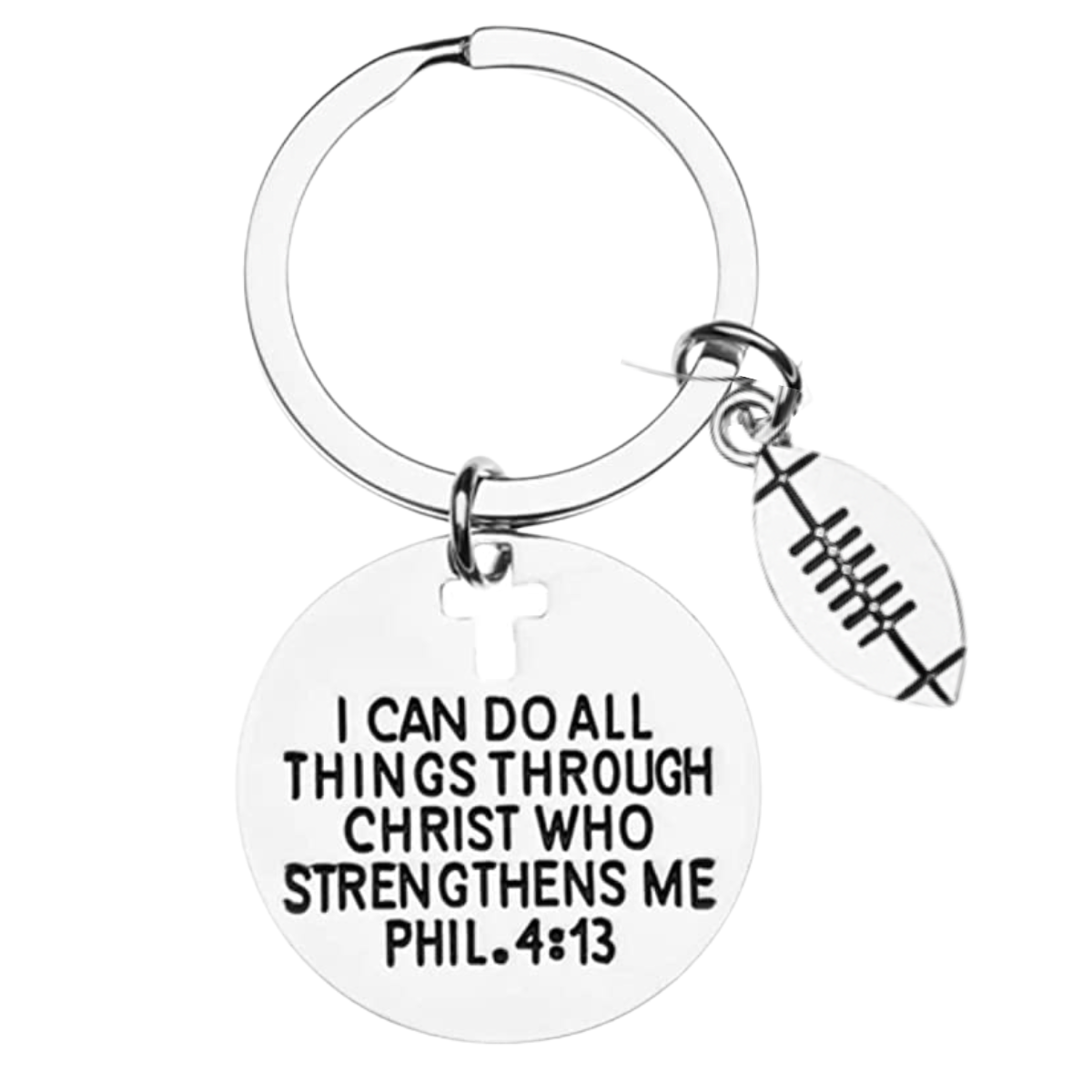 Football Charm Keychain, Christian Faith Charm Keychain, I Can Do All Things Through Christ Who Strengthens Me