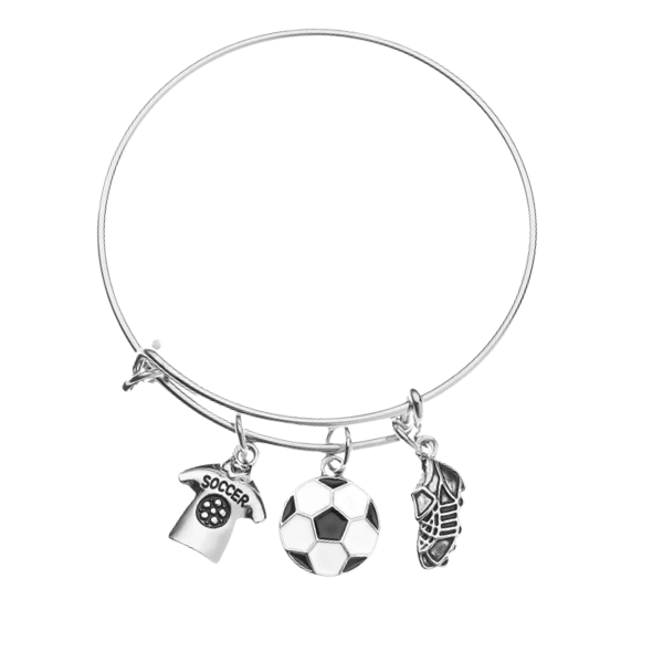 Soccer Bangle Bracelet with Jersey, Soccer Ball, and Cleat Charms