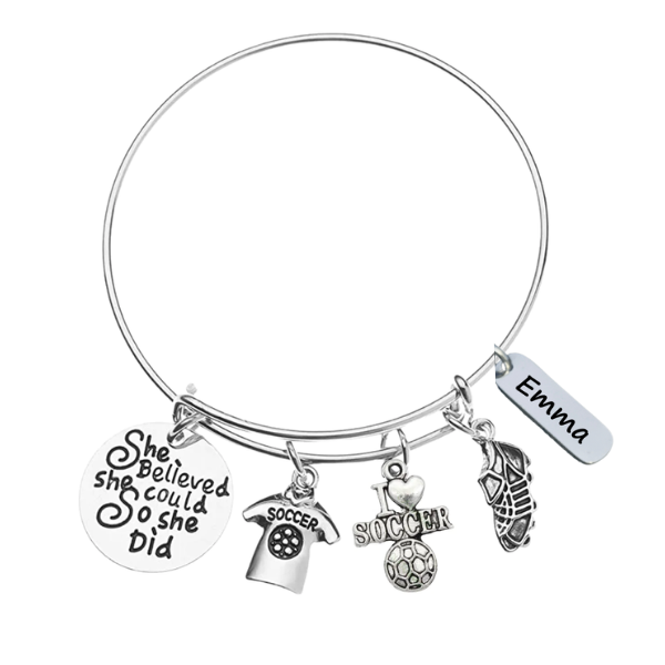 Personalized Engraved Soccer Bracelet- She Believed She Could