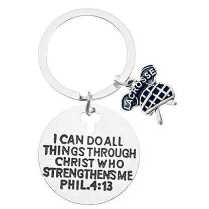 Lacrosse Keychain - Christian Faith I Can Do All Things Through Christ Who Strengthens Me