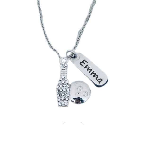 Personalized Engraved Necklace with a Rhinestone Charm