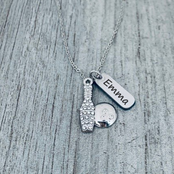 Personalized Engraved Necklace with a Rhinestone Charm