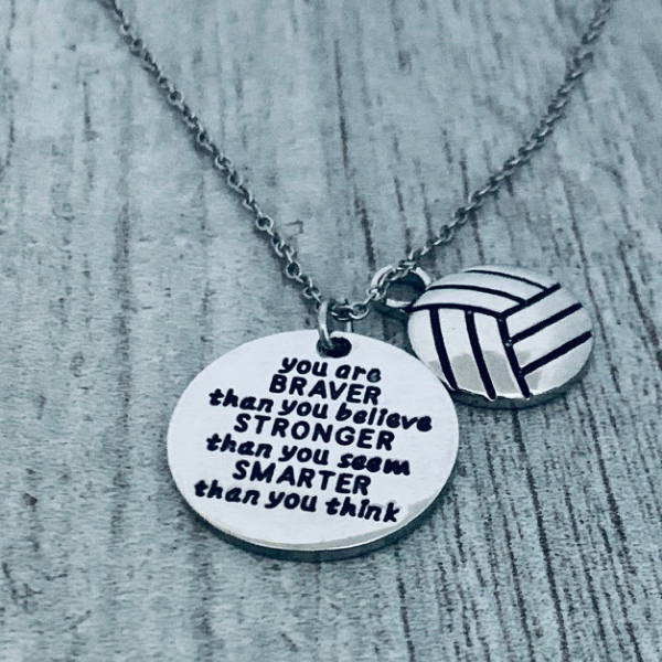 Volleyball Necklace- Braver Thank you Believe
