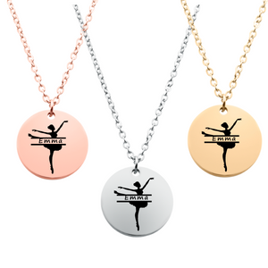 Engraved Ballet Dancer Round Necklace