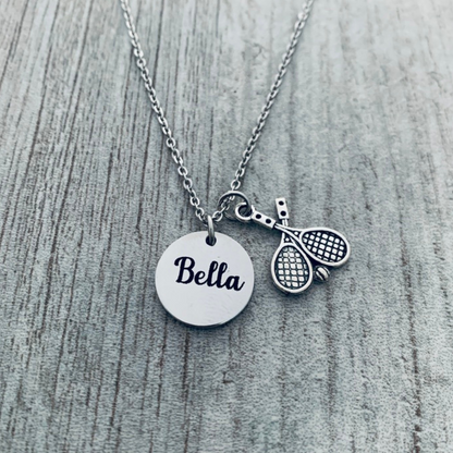Personalized Engraved Tennis Racket Charm Necklace