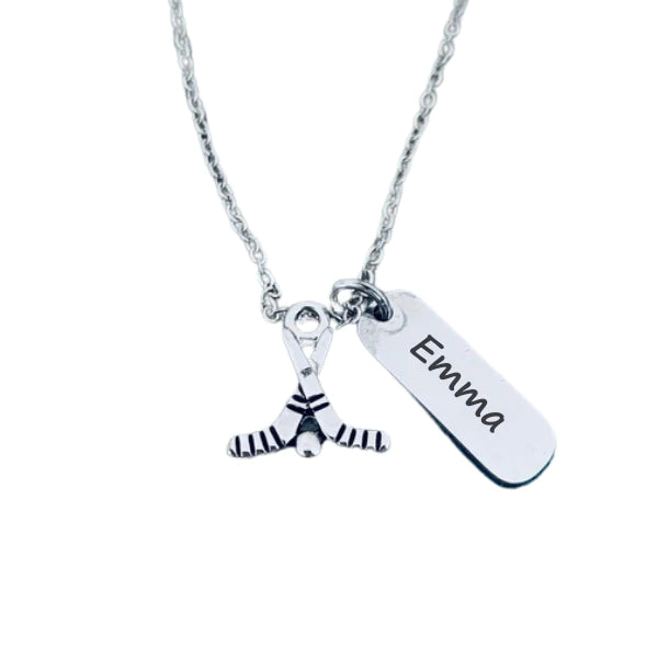 Personalized Engraved Ice Hockey Stick Necklace - Pick Charm