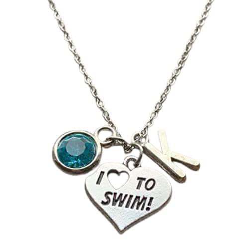 Personalized Girls Swim Necklace with Birthstone & Letter Charm
