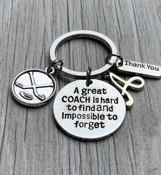 Personalized Ice Hockey Coach Keychain, Great Coach is Hard to Find Coach Keychain