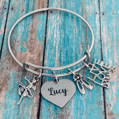 Personalized Dance Charm Bracelet with Engraved Charm