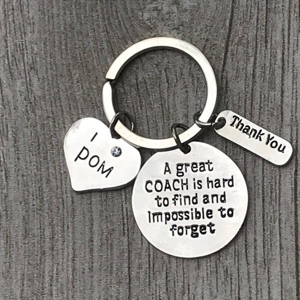 Pom Coach Keychain- Great Coach is Hard to Find But Impossible to Forget