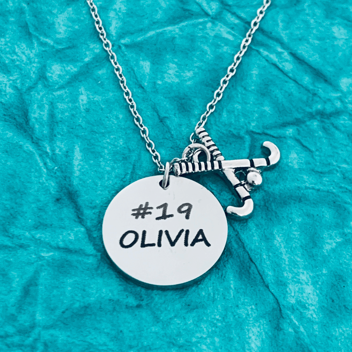 Engraved field hockey necklace