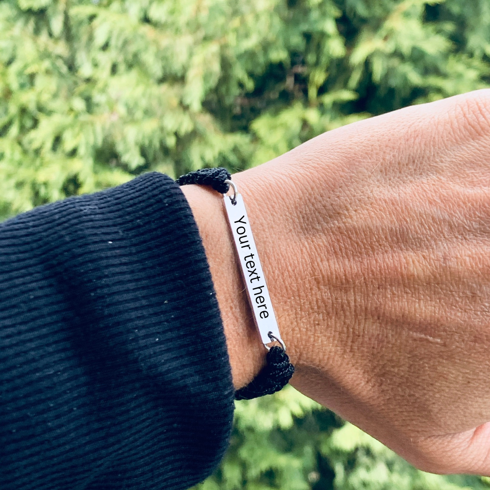 Personalized Engraved Baseball Bar Rope Bracelet