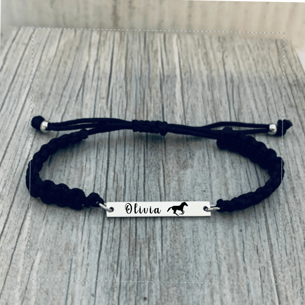 Personalized Engraved Horse Bar Rope Bracelet