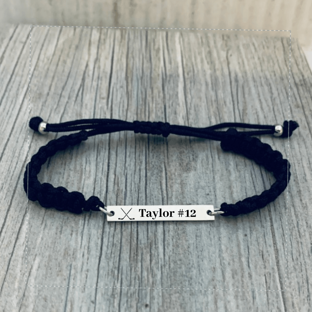 Personalized Engraved Ice Hockey Bar Rope Bracelet