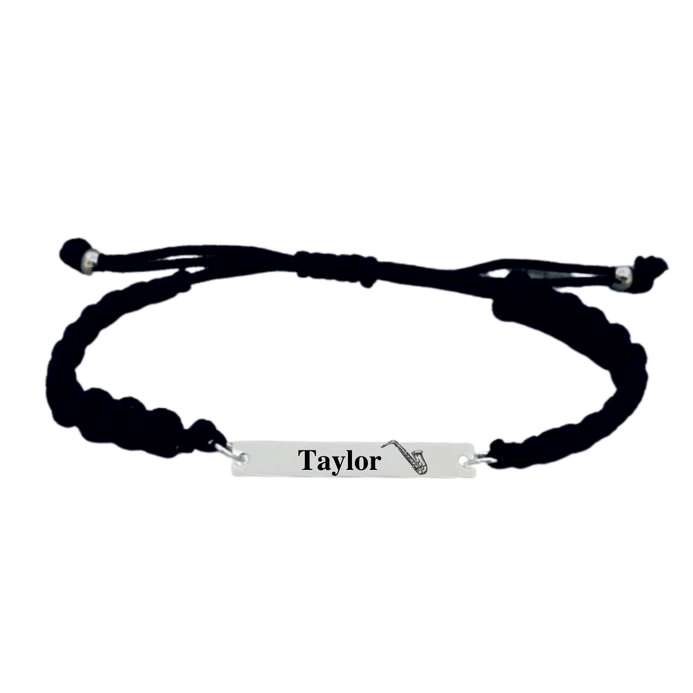 Personalized Engraved Saxophone Bar Rope Bracelet