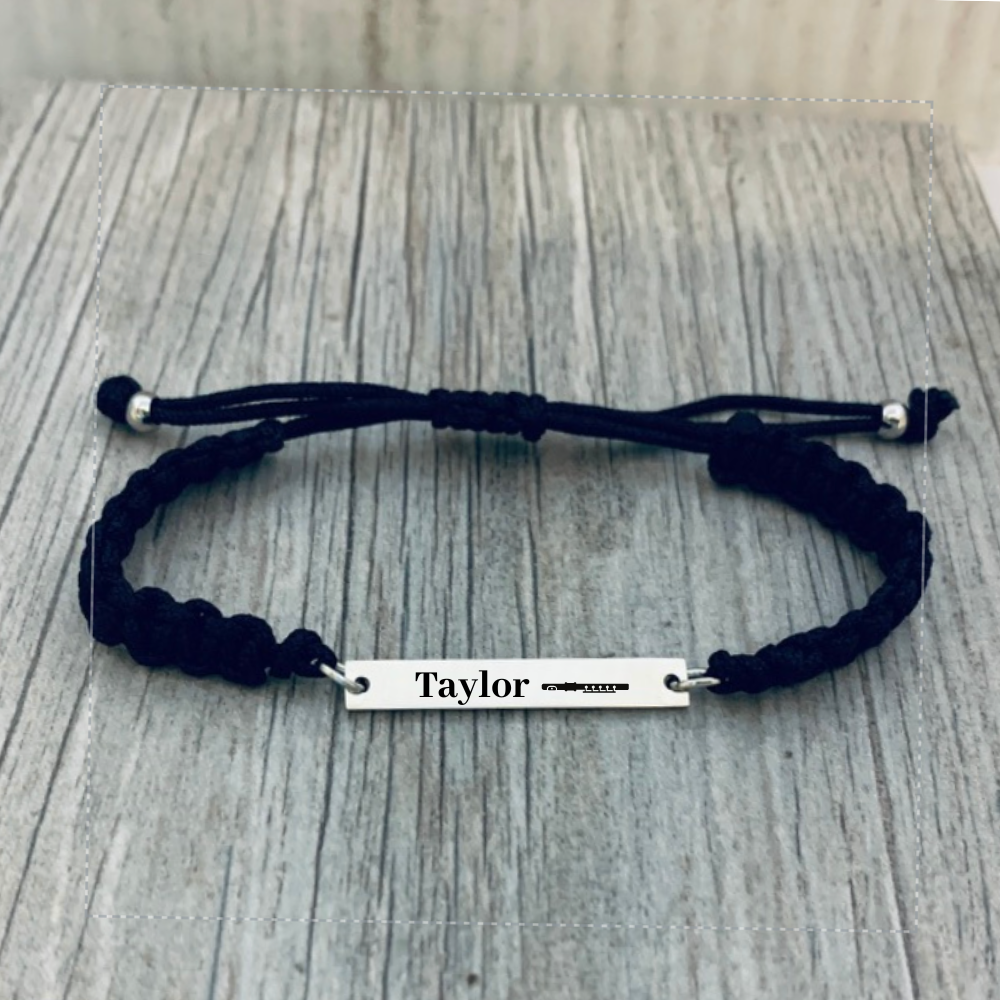 Personalized Engraved Flute Bar Rope Bracelet