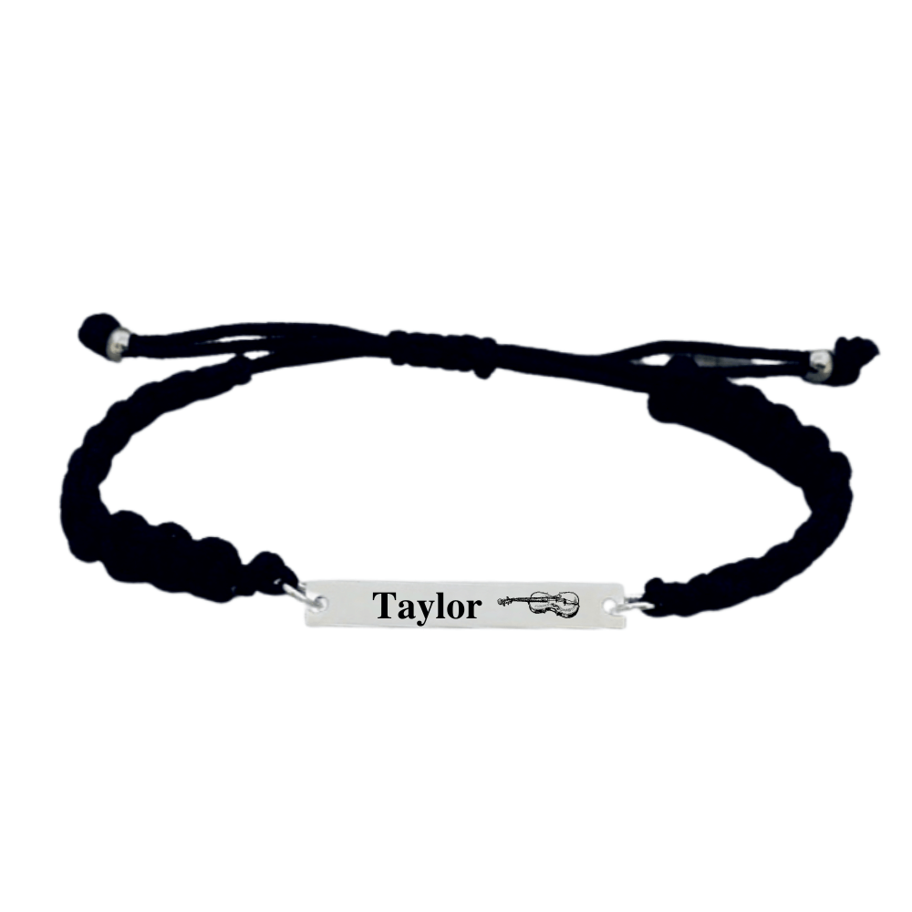 Personalized Engraved Violin Bar Rope Bracelet