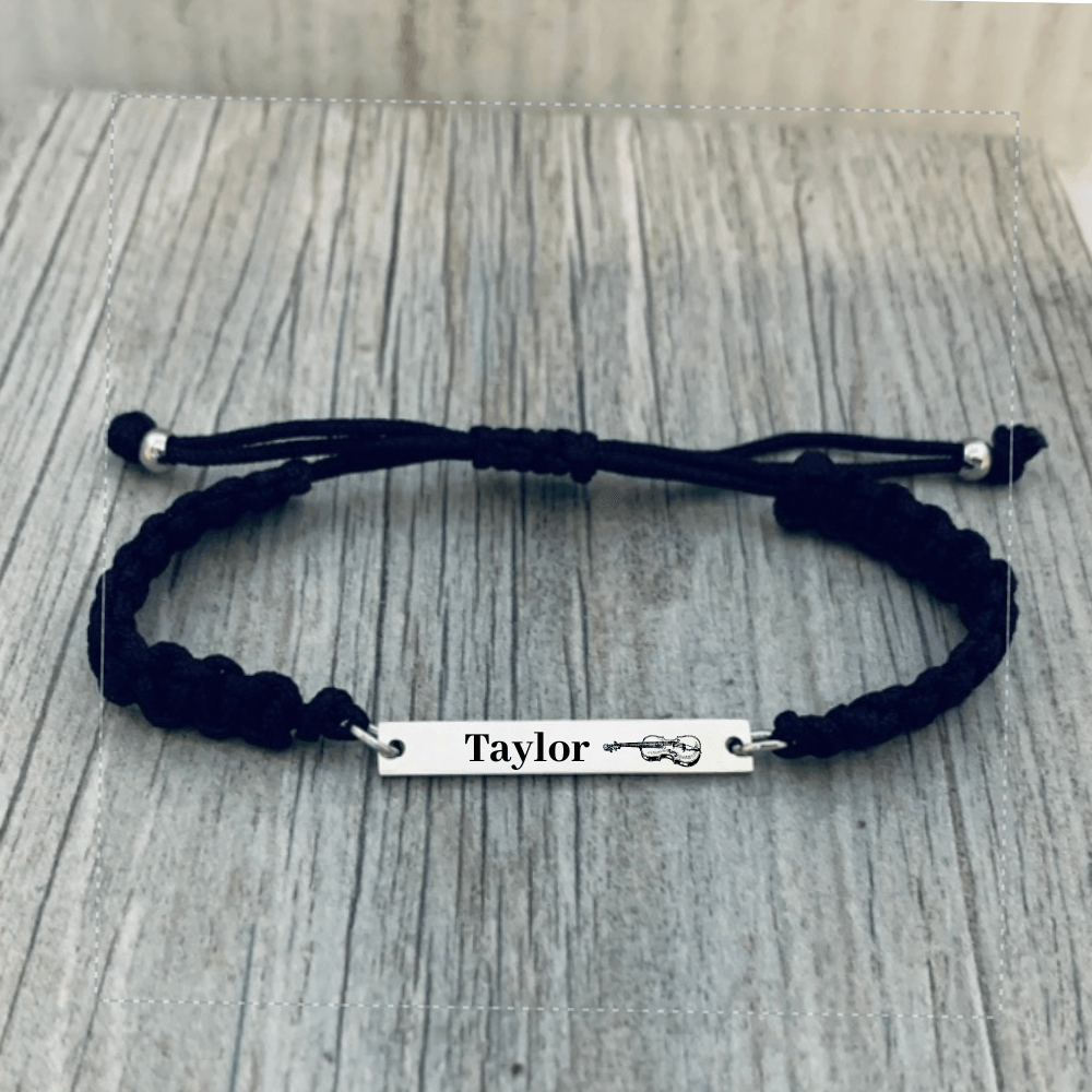 Personalized Engraved Violin Bar Rope Bracelet