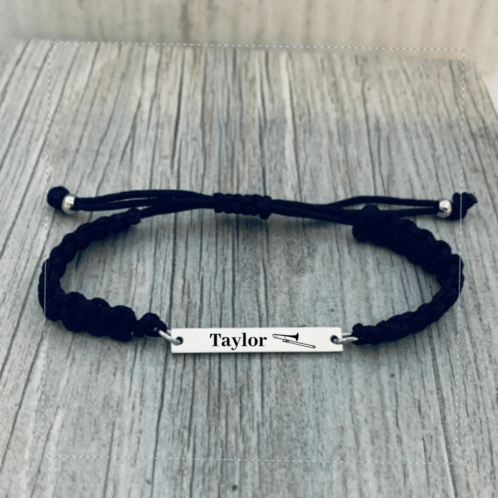 Personalized Engraved Trombone Bar Rope Bracelet