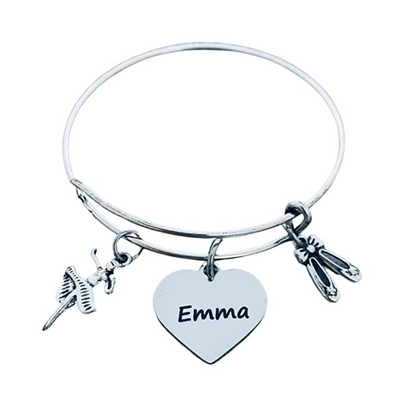 Personalized Dance Charm Bangle Bracelet with Engraved Charm