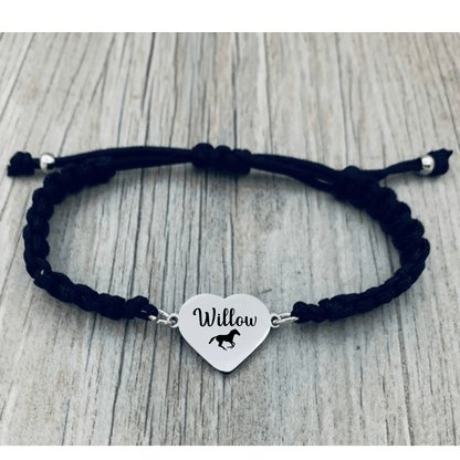 Personalized Engraved Horse Heart Rope Bracelet