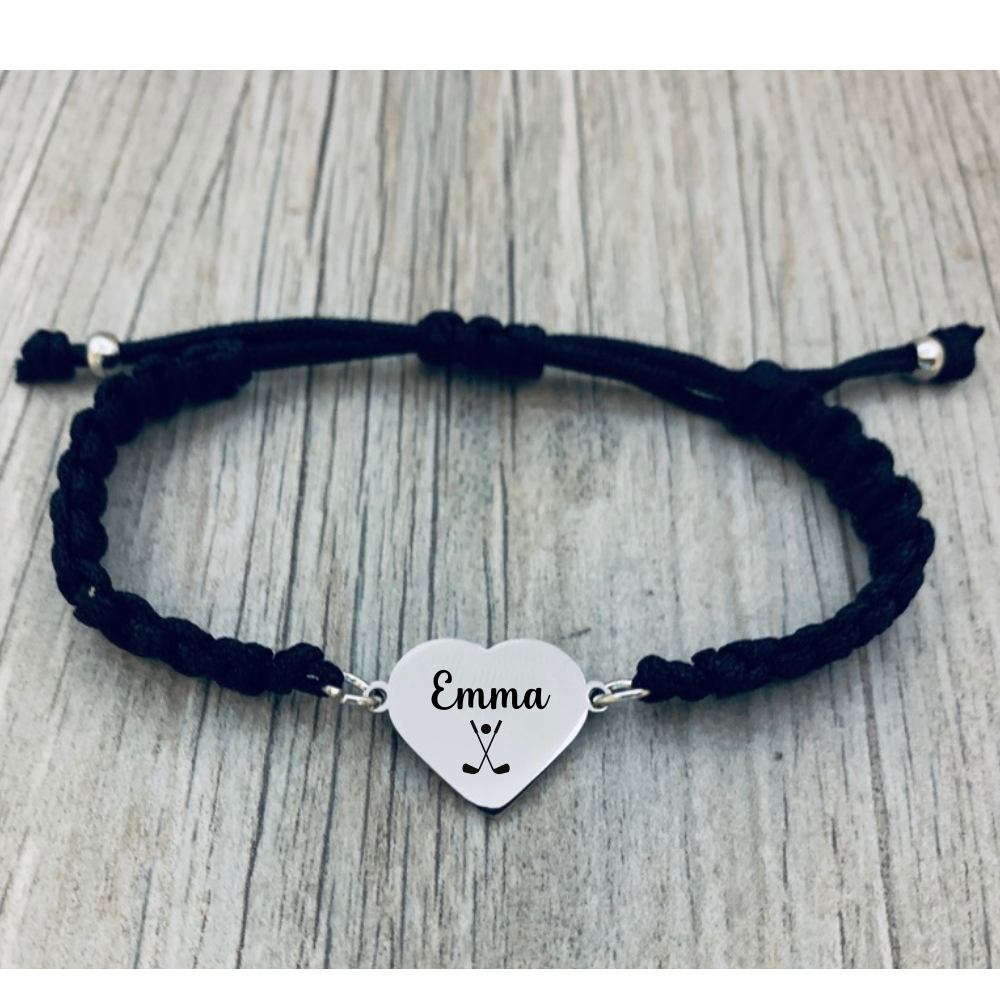 Personalized Engraved Golf Heart Rope Bracelet