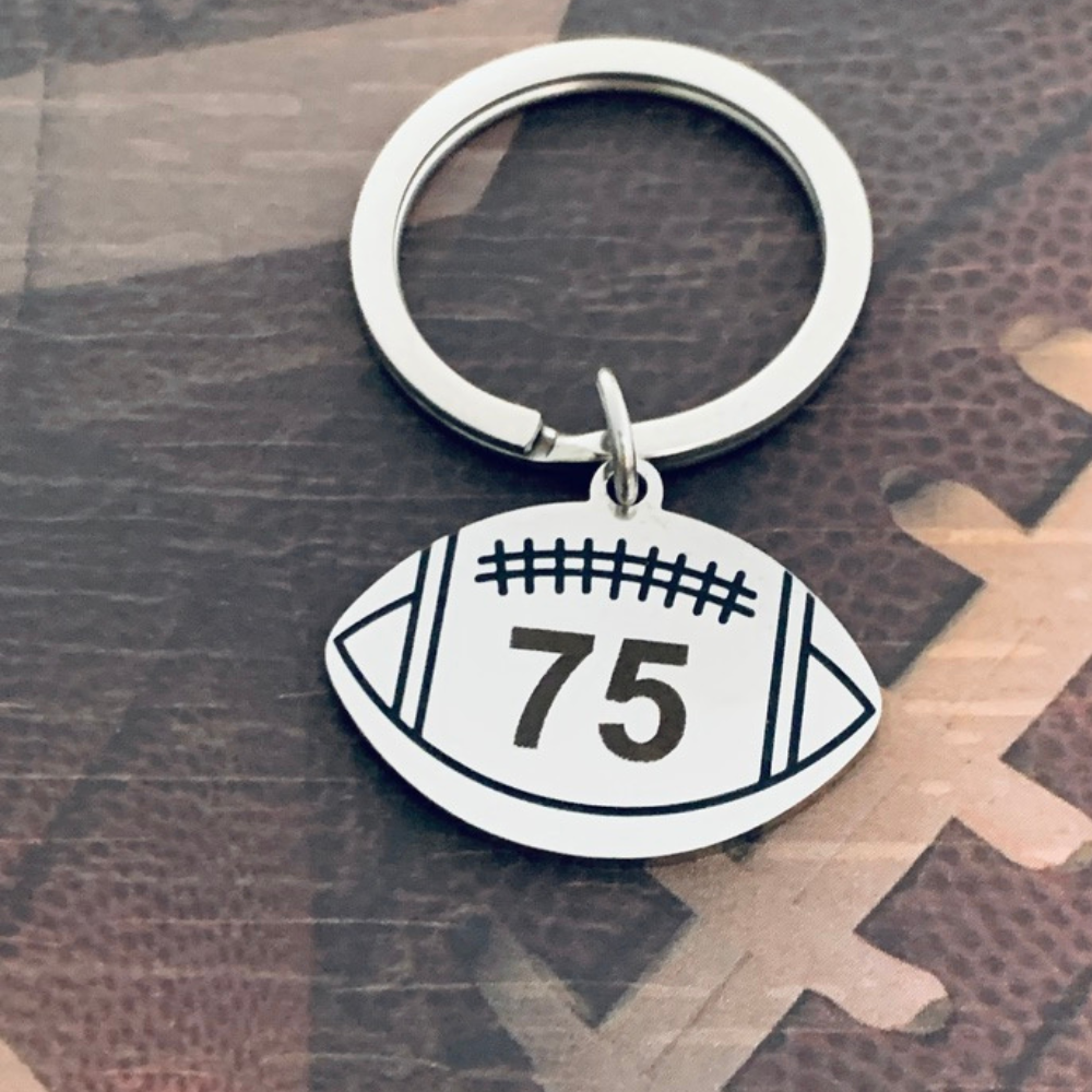 Personalized Engraved Football Keychain with Number