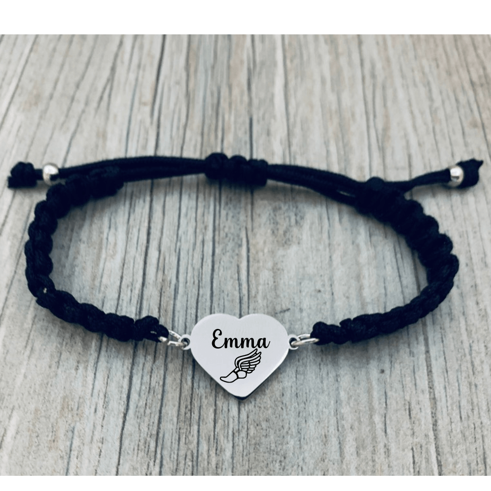 Personalized Engraved Track & Field Heart Rope Bracelet