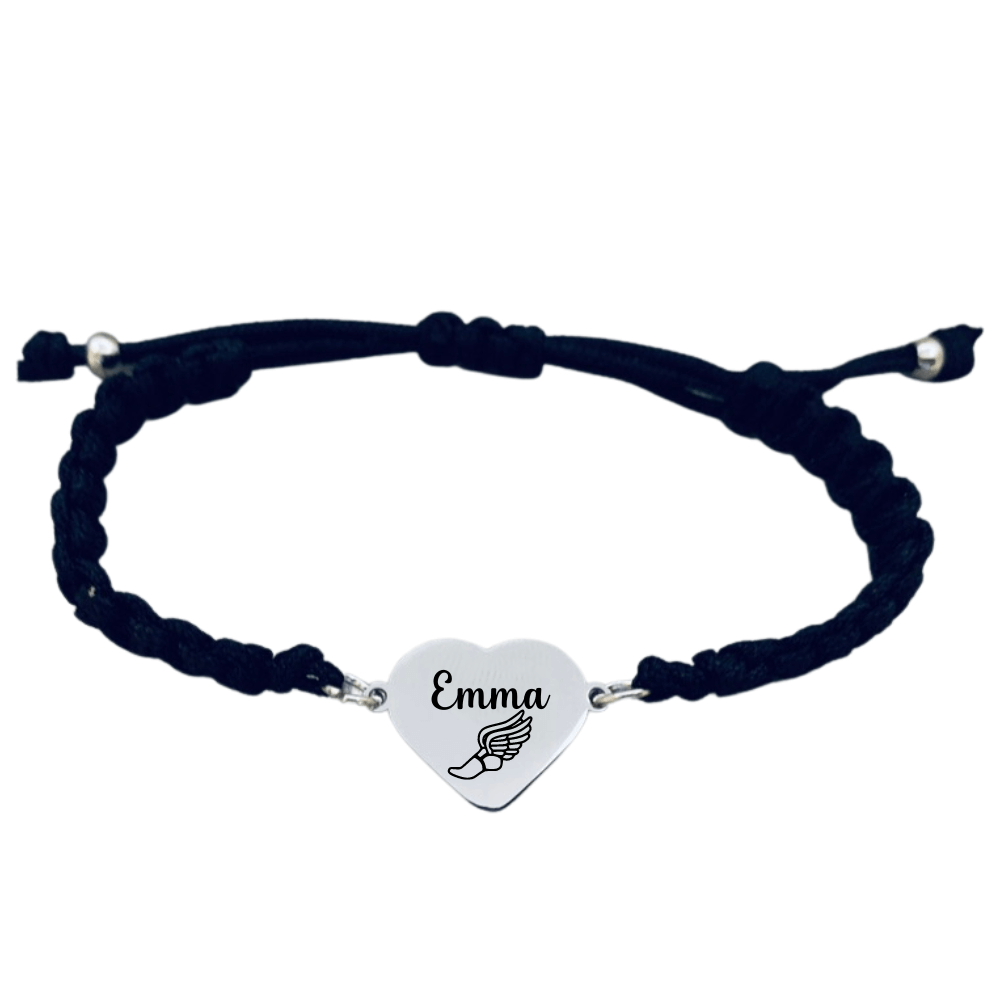 Personalized Engraved Running Track & Field Heart Rope Bracelet