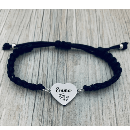 Personalized Engraved Drama & Theater Heart Rope Bracelet